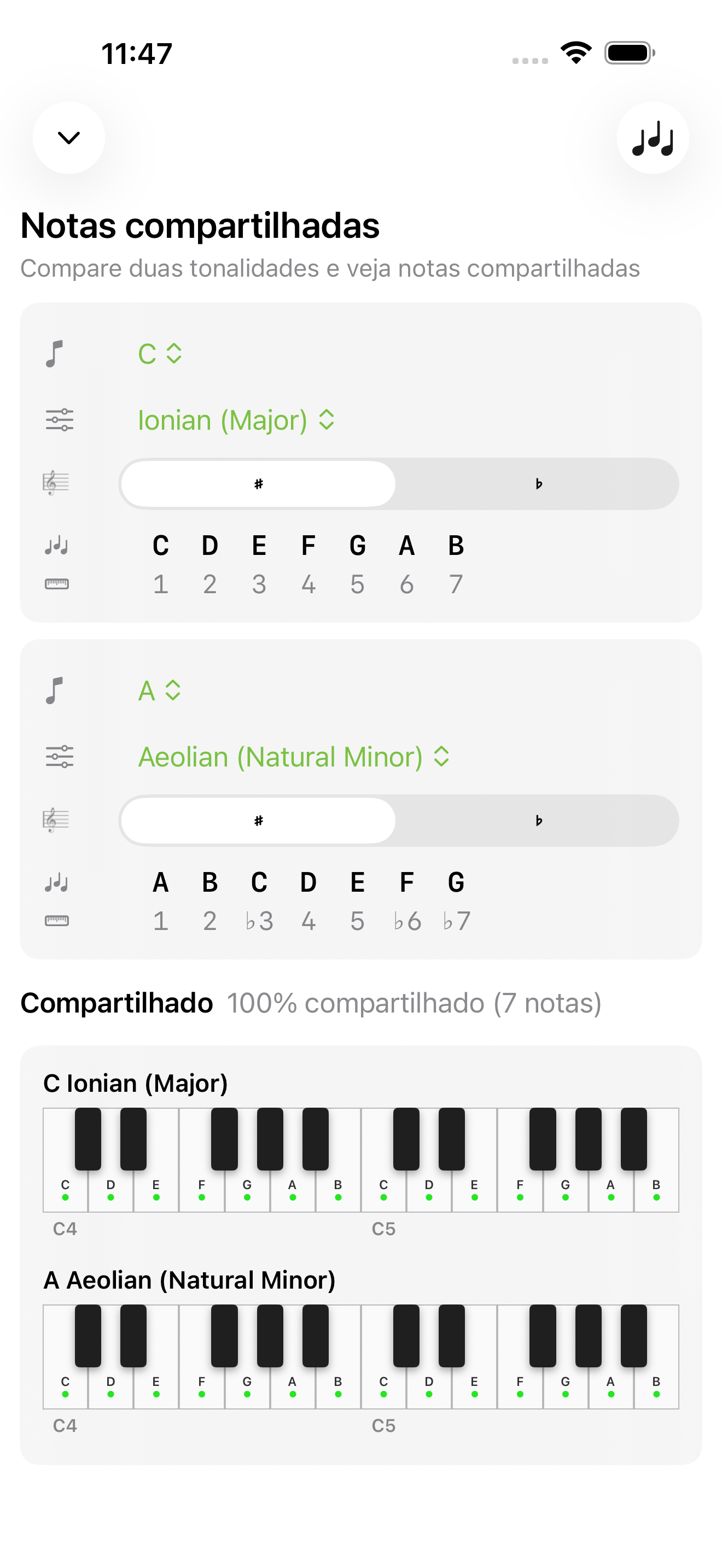 Tela de notas compartilhadas no iPhone